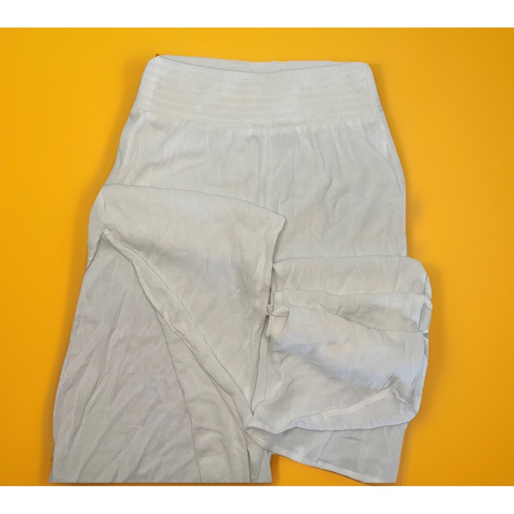 Kona Sol Swim Cover Up Pants Womens Sz Small White Smocked Waist Side Slit Beach